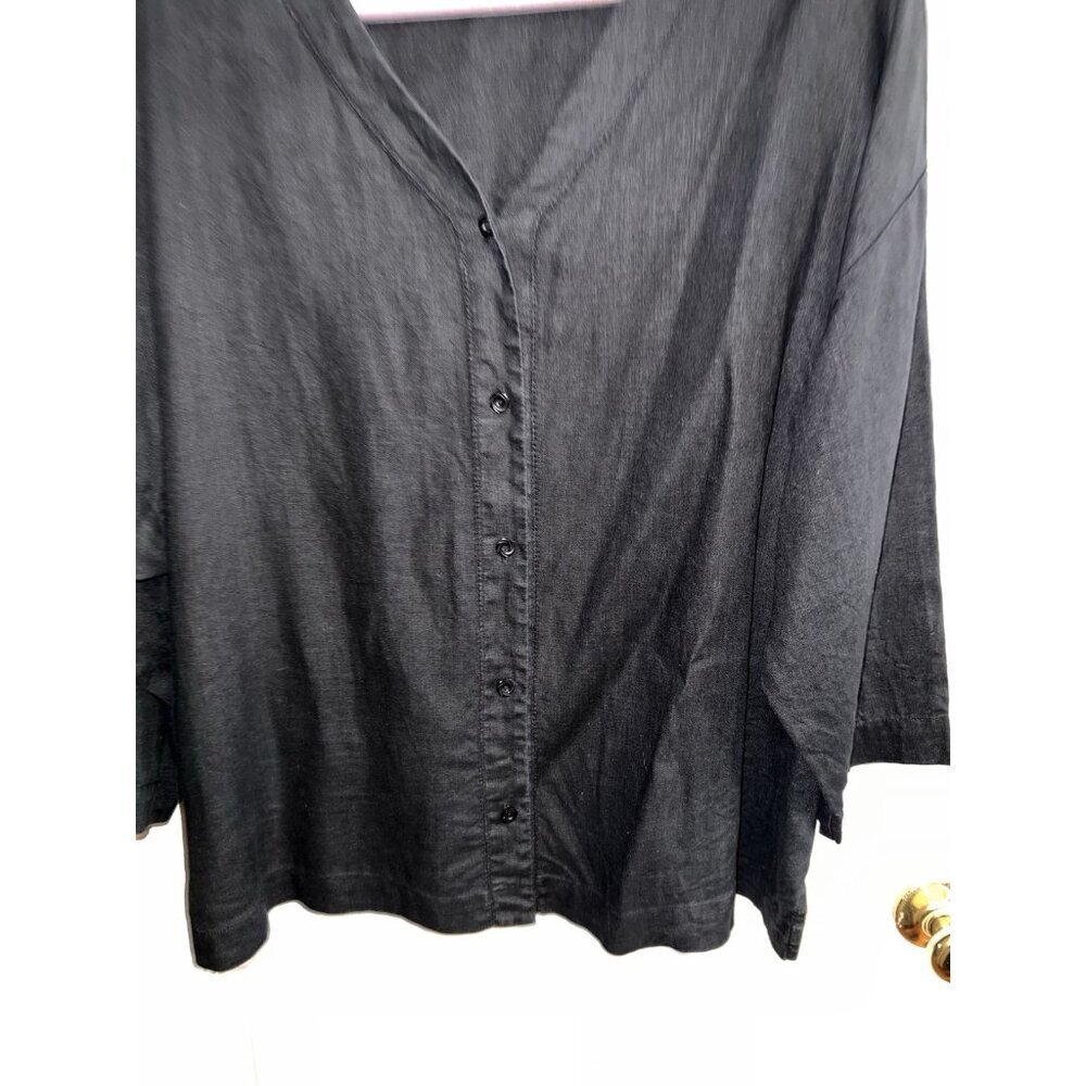 Westbound Black Linen Dolman Sleeve Button V-Neck Blouse Sz XL - Picture 2 of 9